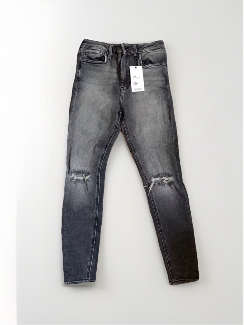 Forever 21 Gray/ black Washed Distressed Skinny Jeans